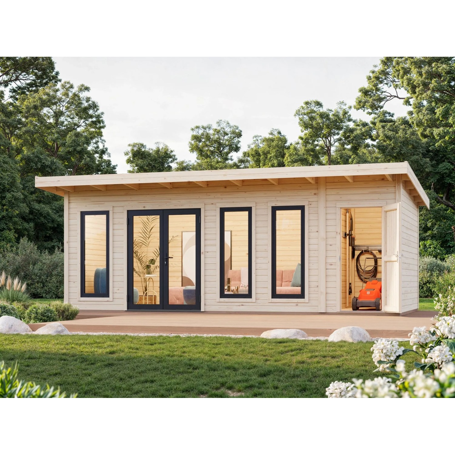 Palmako Holz-Gartenhaus Aurelia Pultdach Unbehandelt 670 cm x 300 cm 19,2 m²