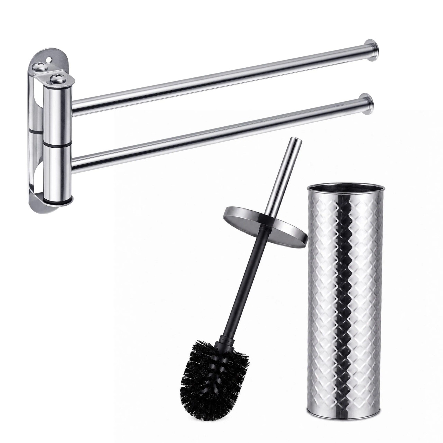 Relaxdays Badezimmer Set Edelstahl Stahl Kunststoff Silber 2-teilig Schwenkbar Klappbar 14 cm x 32,5 cm x 3 cm 38 cm x 9,5 cm