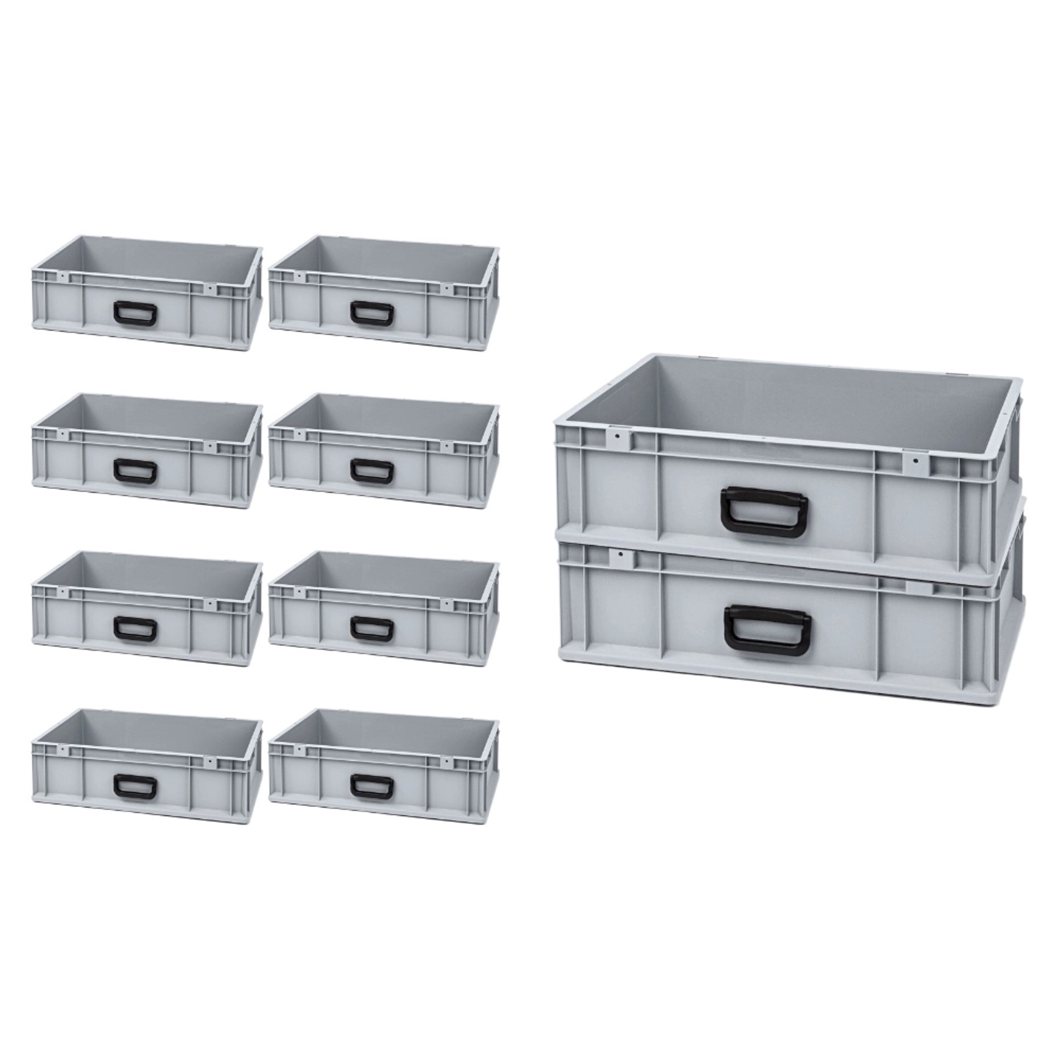 Graue PROREGAL Eurobox Nextgen, 34 Liter, als Stapel- und Transportbox für Industrie und Gewerbe.