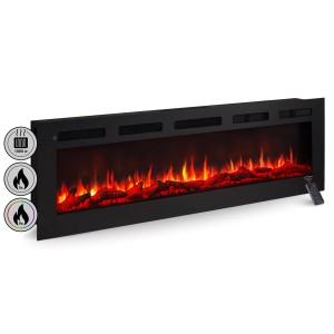 Schwarzer BALDERIA Elektrokamin LE-60 mit 3D-Flammeneffekt und Fernbedienung.