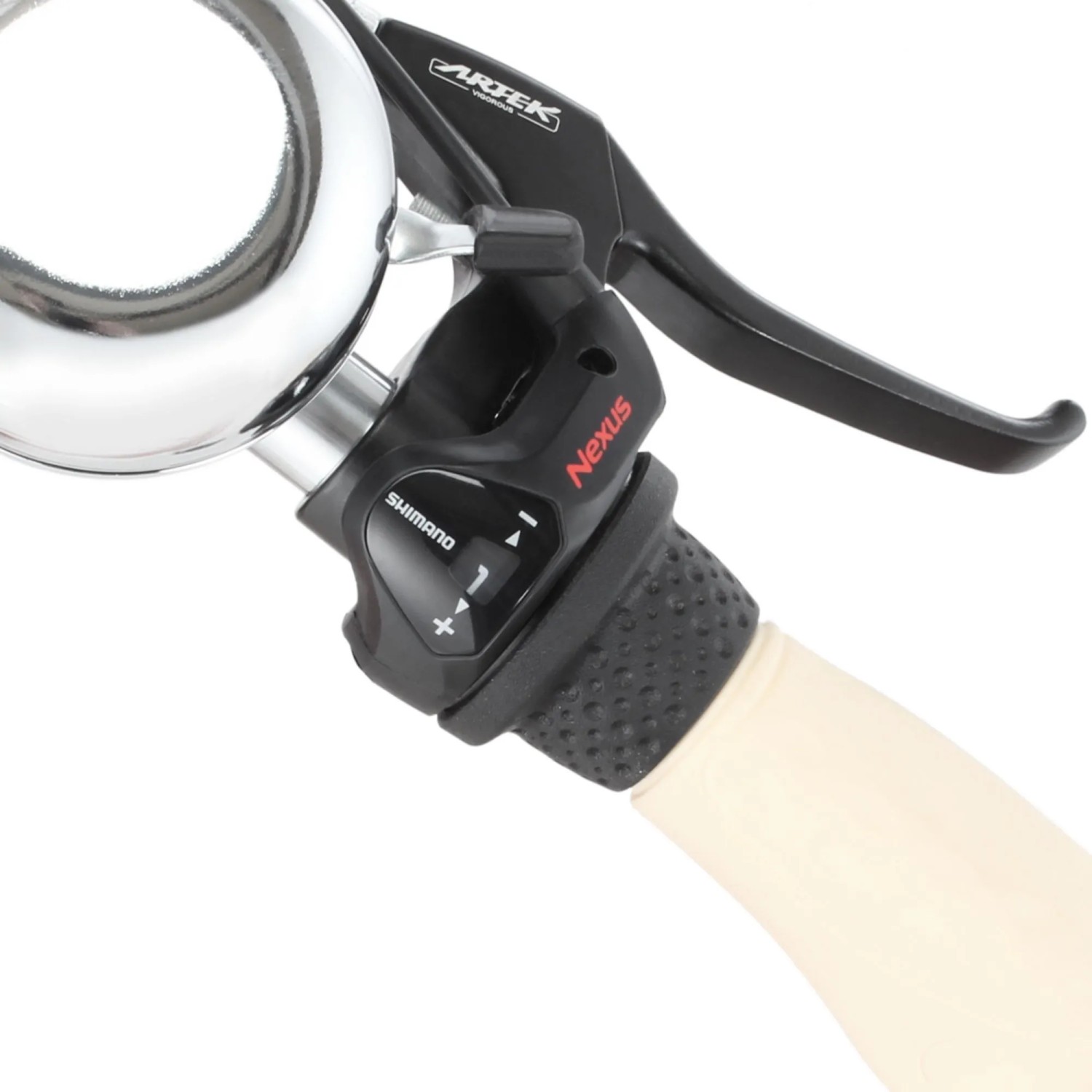 Detailaufnahme: Shimano Nexus Schaltung und Bremse am Fischer Hollandrad E-Bike.