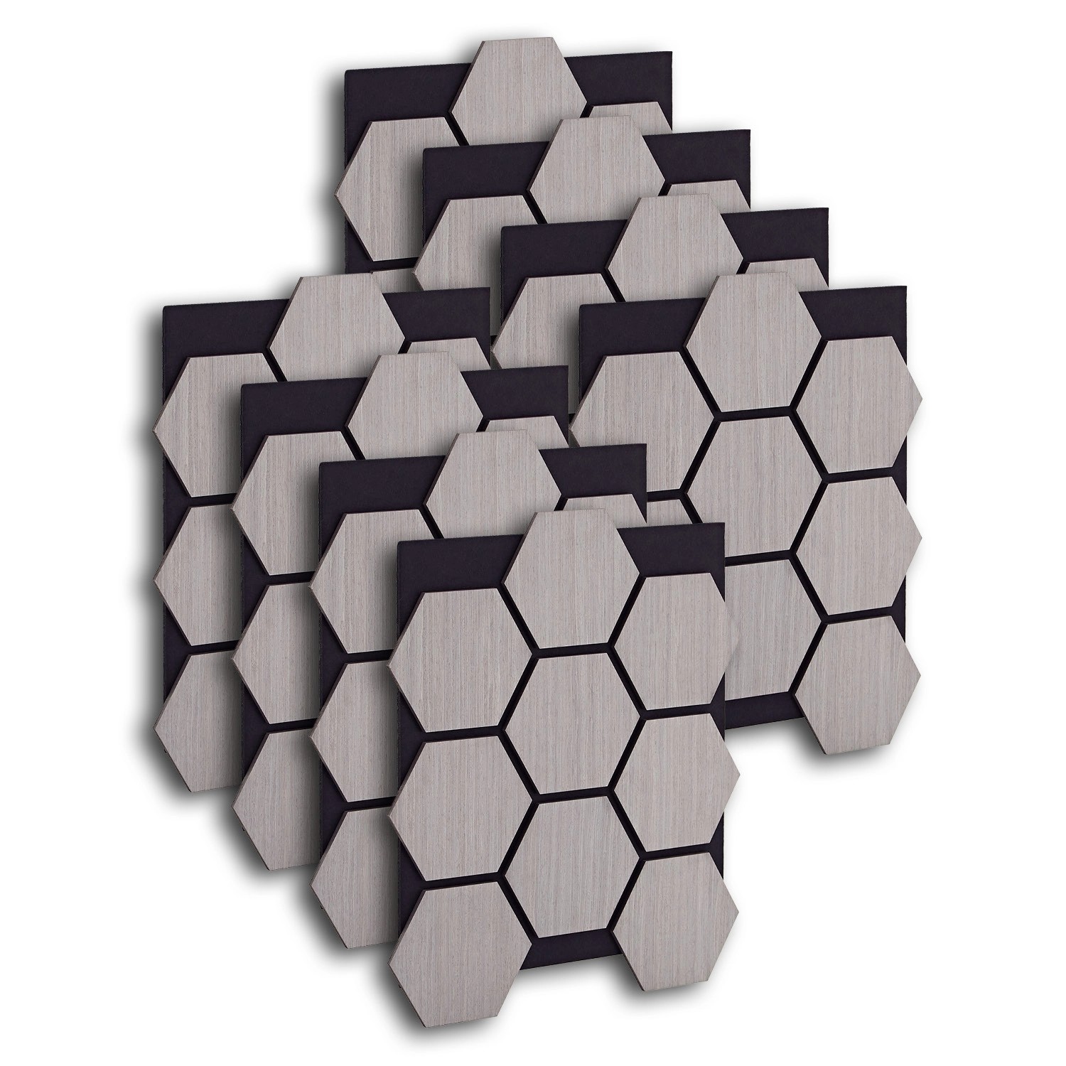 Homestyle4u Akustikpaneele 8 Wandpaneele Holz Hexagon 76 x 62 cm Stück Grau
