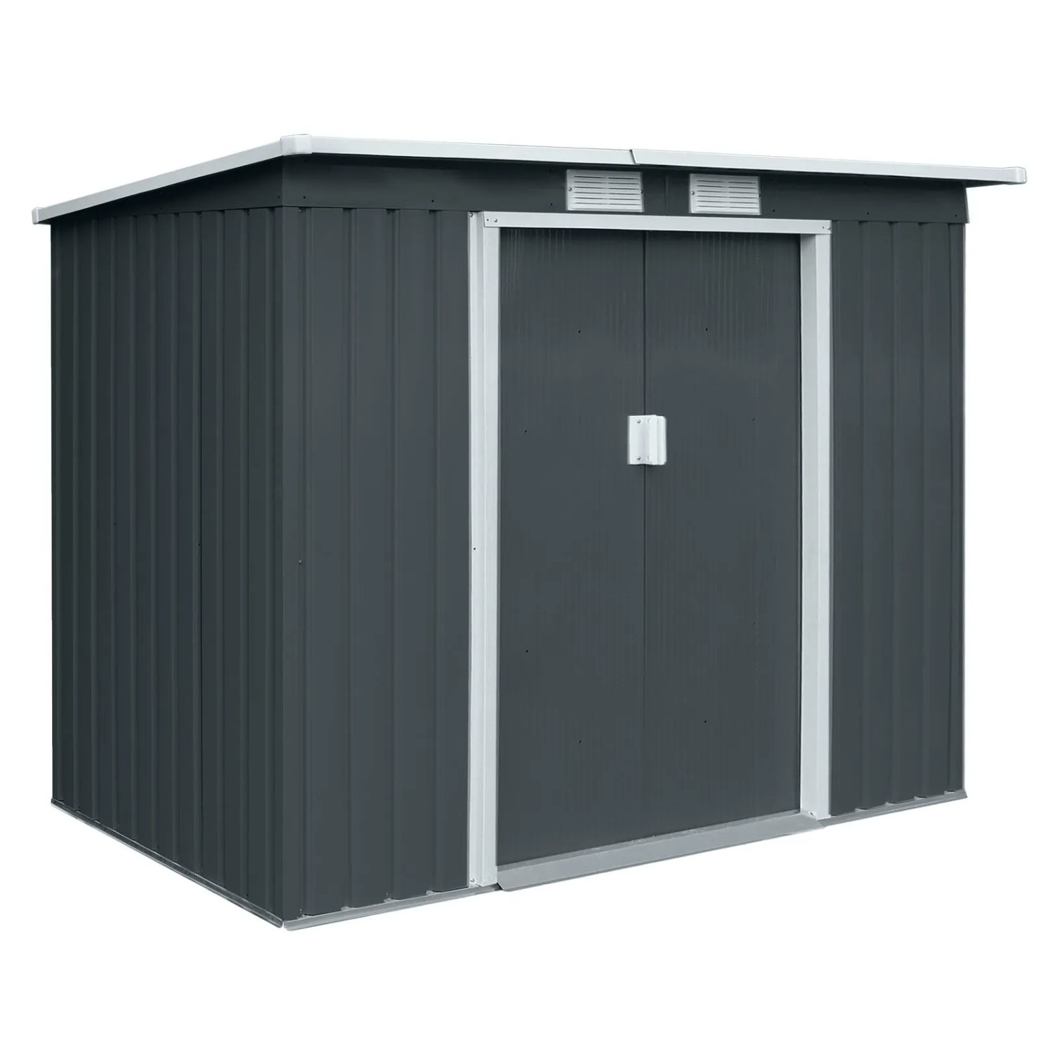 Hattoro P100 Metall Gerätehaus Geräteschuppen Mit Bodenrahmen 3,6 m³ Pultdach Dunkelgrau