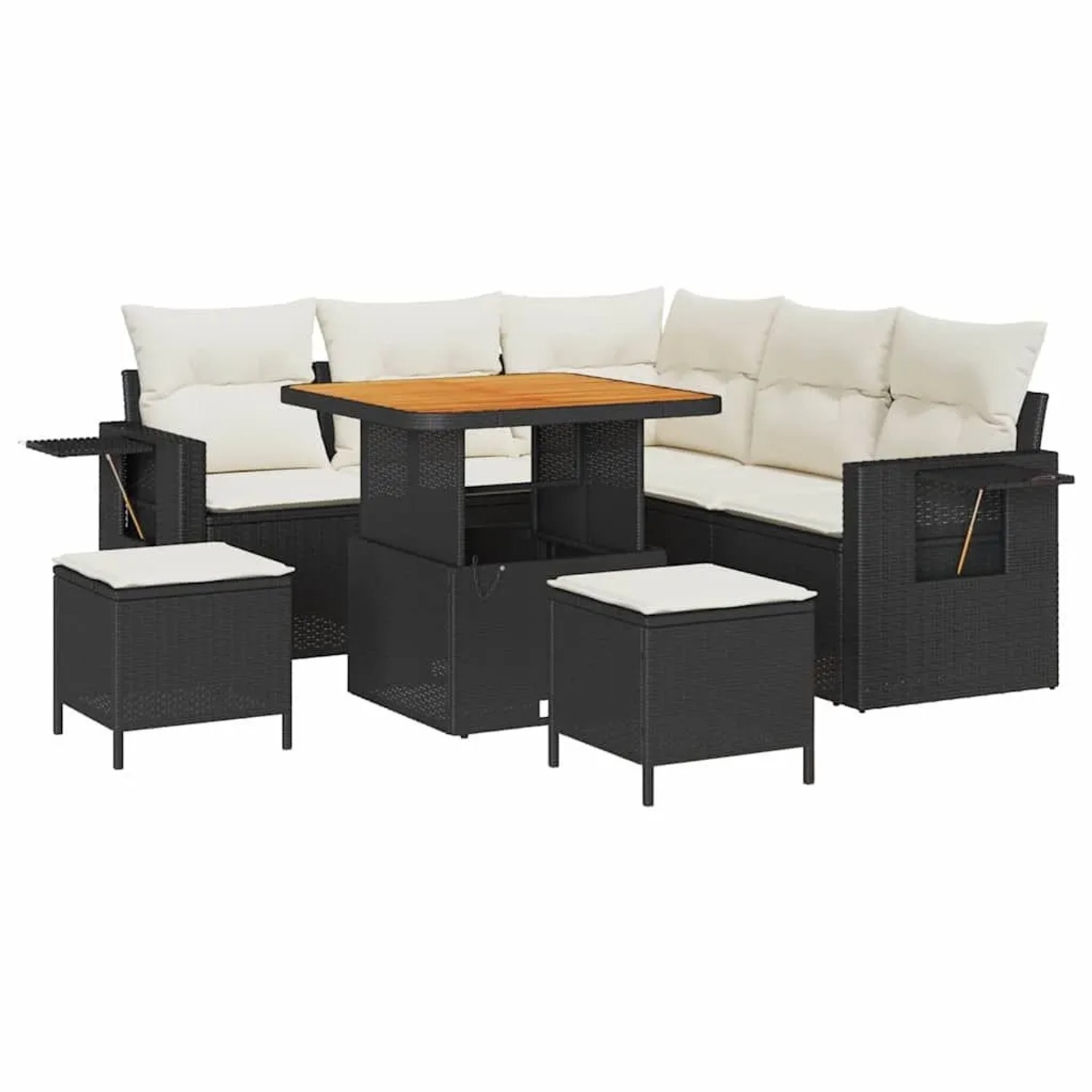 vidaXL Gartensofa-set mit Kissen 9-Tlg Schwarz und Creme Poly-Rattan 336369 günstig online kaufen
