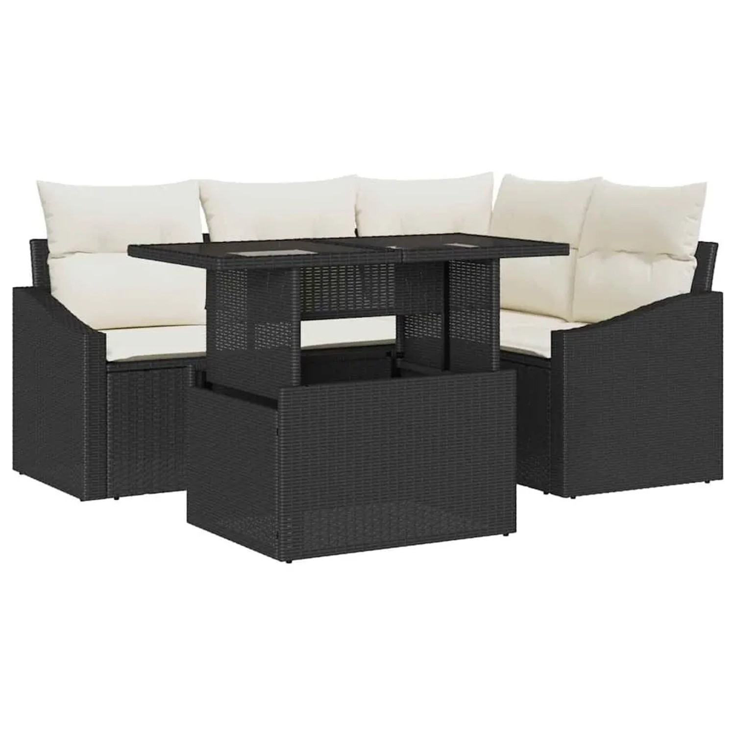 vidaXL Gartensofa-set mit Kissen 5-Tlg Schwarz und Creme Poly-Rattan 334899 günstig online kaufen