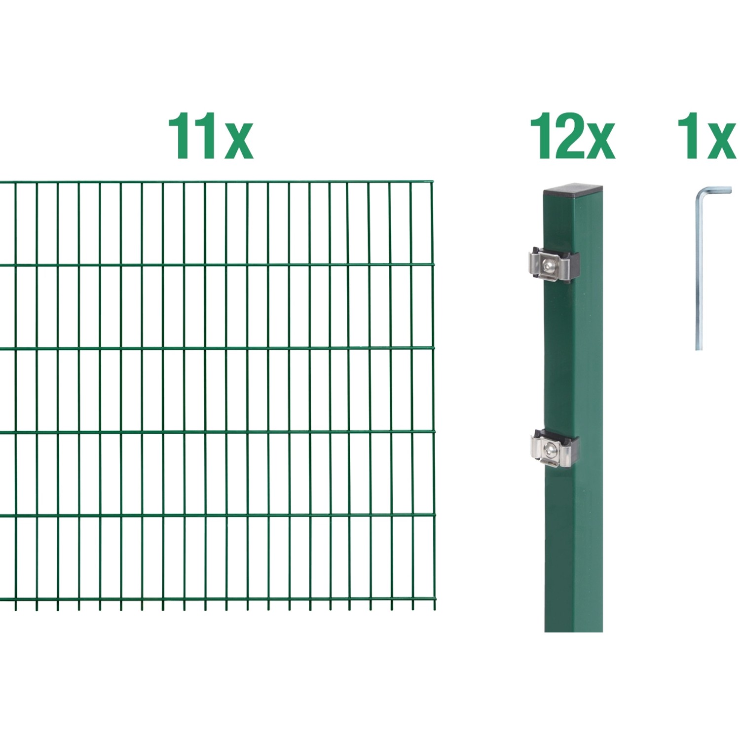 Metallzaun Grund-Set Doppelstabmatte verz. Grün beschichtet 11 x 2 m x 1,4 m