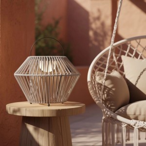 QAZQA Böhmische Tischleuchte Grau inkl  LED 3 Stufen Dimmbar IP54 Solar Wiederaufladbar Duco