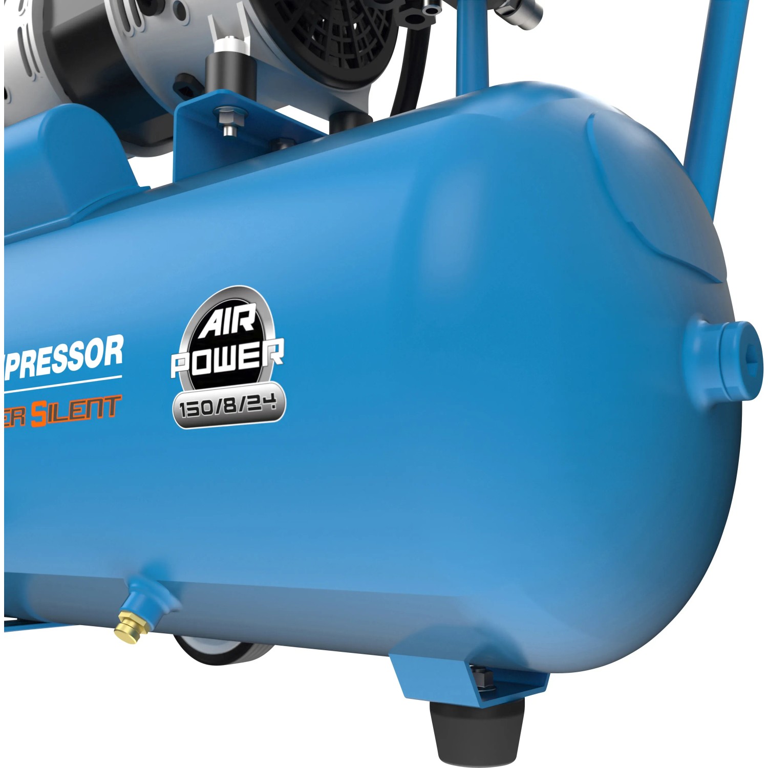 Blauer Güde Kompressor Airpower 150/8/24 Silent, 24 l Kessel, Nahaufnahme.