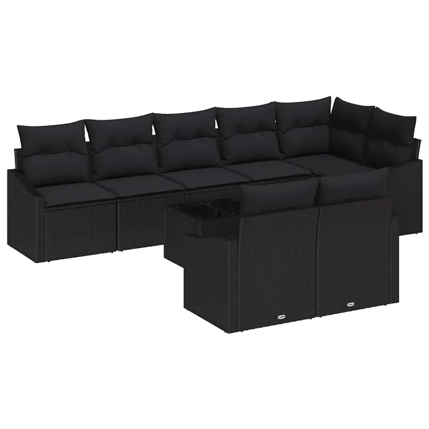 vidaXL Gartensofa-Set mit Kissen 9 Stk Schwarz Poly-Rattan 3355452