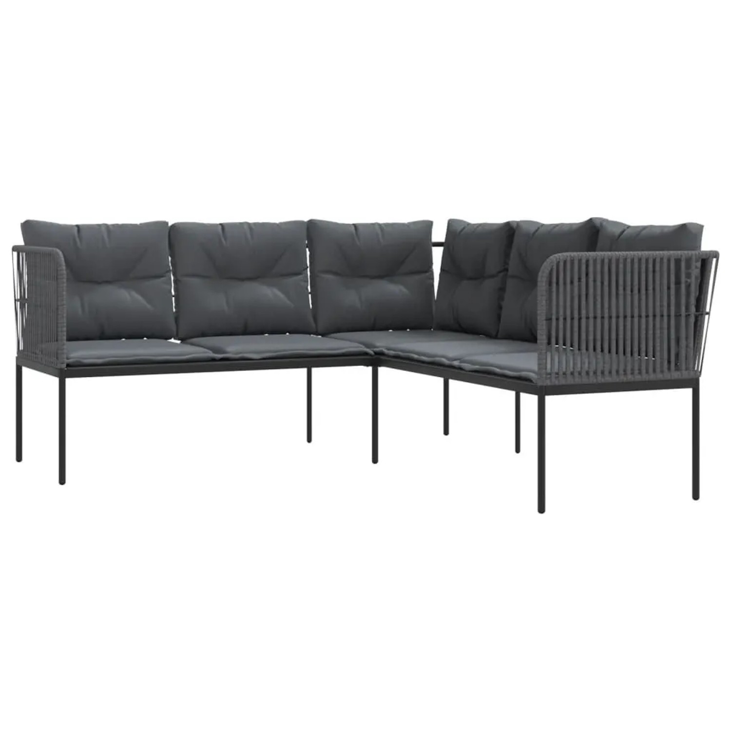 vidaXL Gartensofa in L-Form mit Kissen Schwarz Stahl und Textilene 4008111