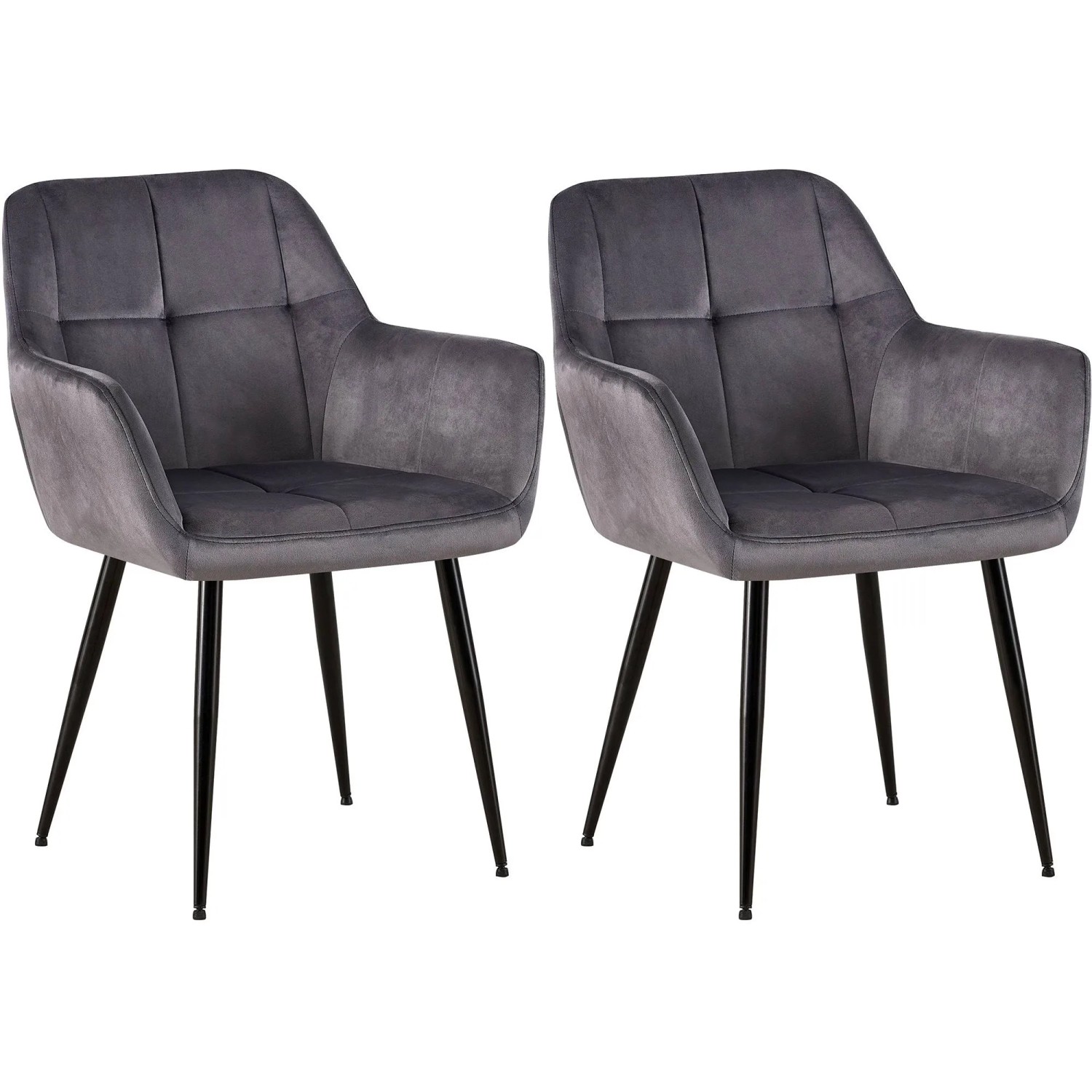 DELUKE 2er Set Esszimmerstuhl POFAR Samt Grau 56,5x61x84cm Essstühle Esszimmerstühle Küchenstühle Wohnzimmerstühle