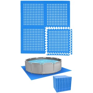 Blaue, 1cm dicke EVA Poolunterlage mit Puzzle-System. Schützt 366 cm Pools vor Beschädigungen und dämpft den Boden.