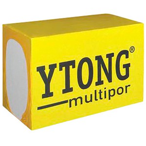 Ytong Multipor Mineraldämmplatte, 60mm, gelber Dämmstoff-Block mit Logo.