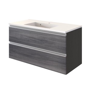 Held Möbel Waschtisch Neapel, 100 cm, Eiche Rauchsilber/Graphitgrau mit Mineralgussbecken.