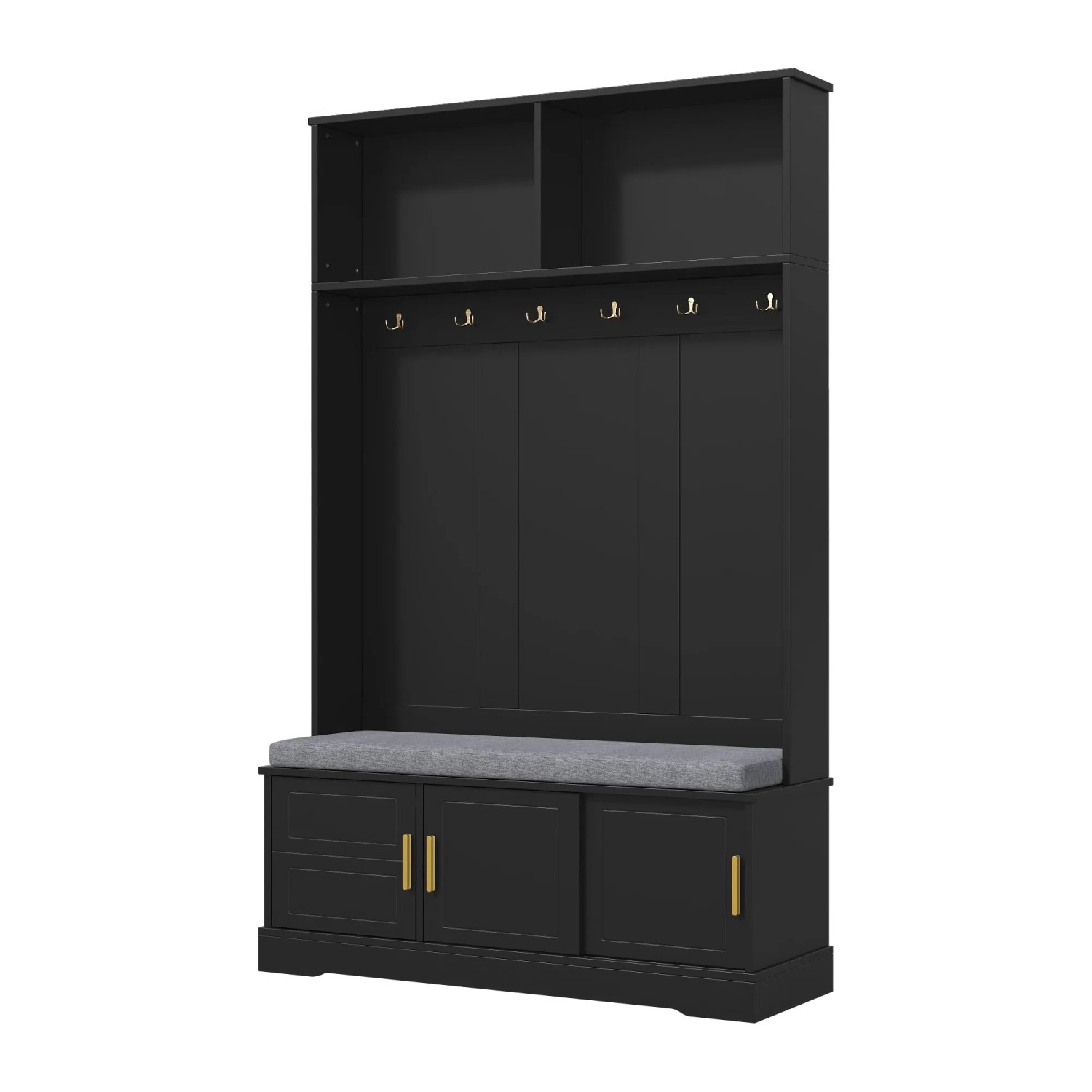 okwish Garderobenständer mit Schuhbank 6 Dreifach-Haken Flur 120x191x40cm Schwarz