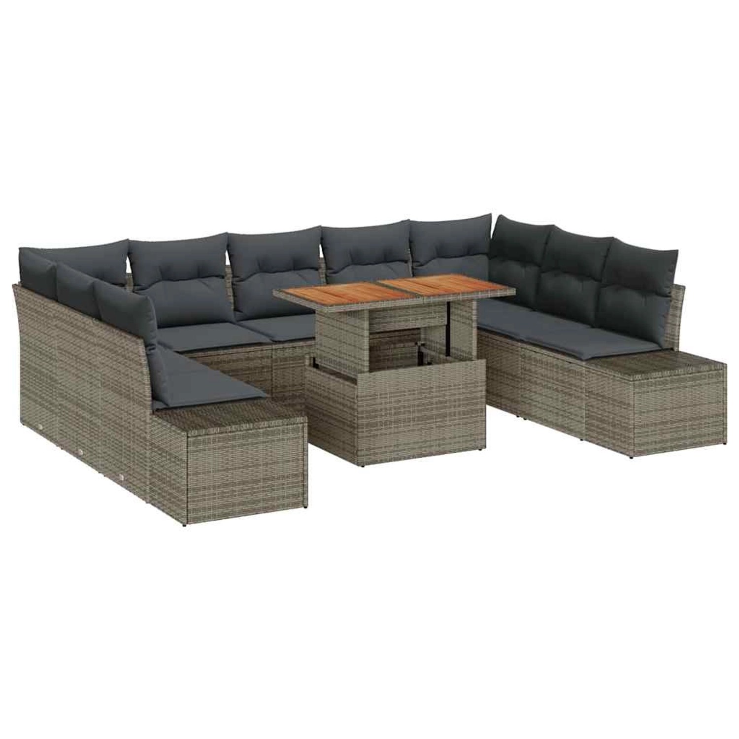 vidaXL Garten-Sofa-Set mit Speicher 10-Tlg Grau Poly Rattan 3358743 günstig online kaufen