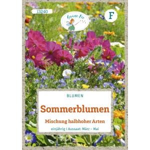 Grüne Fee Sommerblumen-Mischung, halbhohe Sorten. Farbenfrohe Blumen für Beet und Vase.
