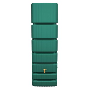 4rain Wandtank Slim, 350 l, dunkelgrün, mit Auslaufhahn. Regentonne für die Gartenbewässerung.