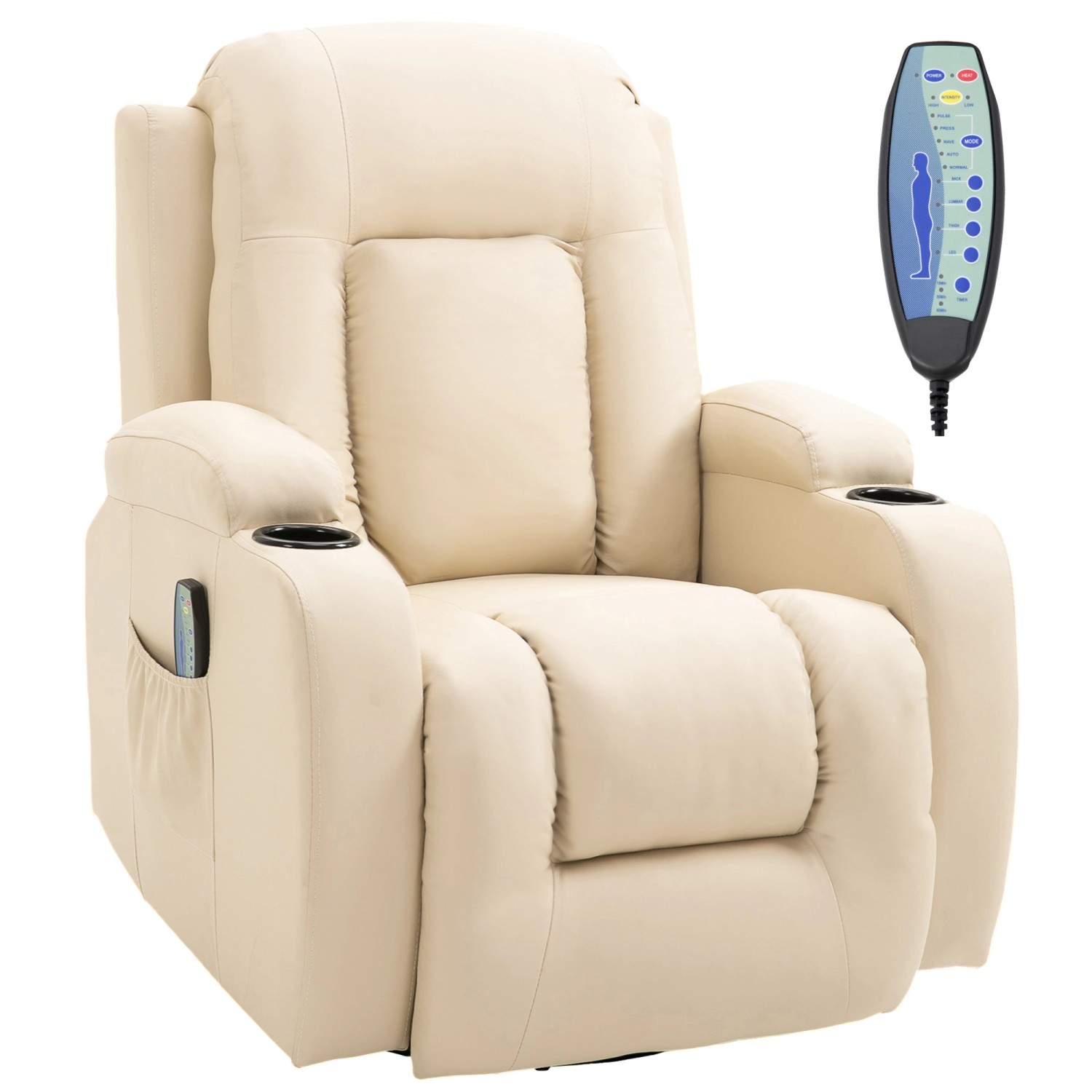 Thumbnail - HOMCOM Relaxsessel mit Massagefunktion Elektrisch Drehbar Kunstleder Cremeweiß