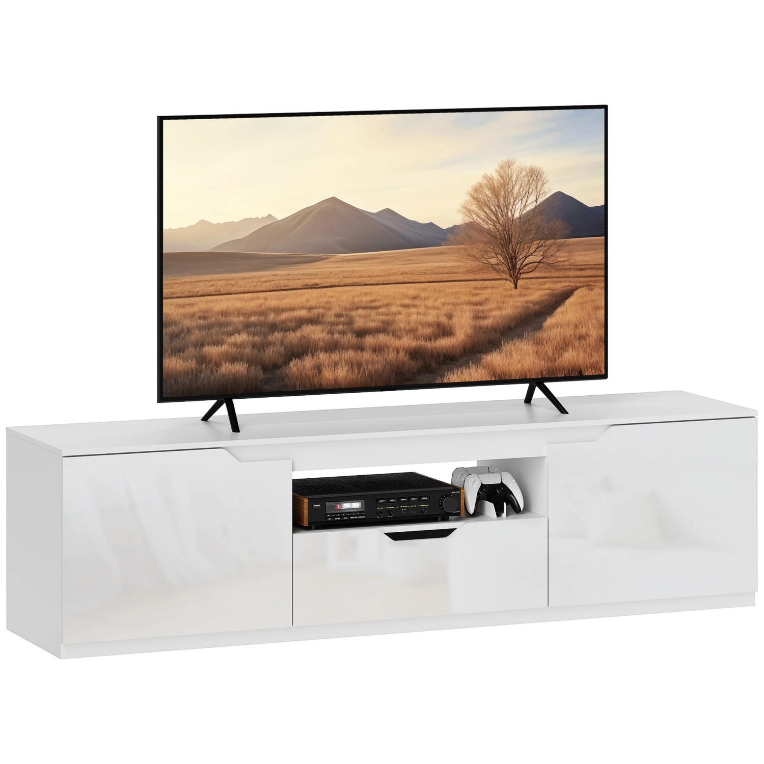 HOMCOM TV Schrank Lowboard Spanplatte MDF Weiß 160L x 38B x 43H cm