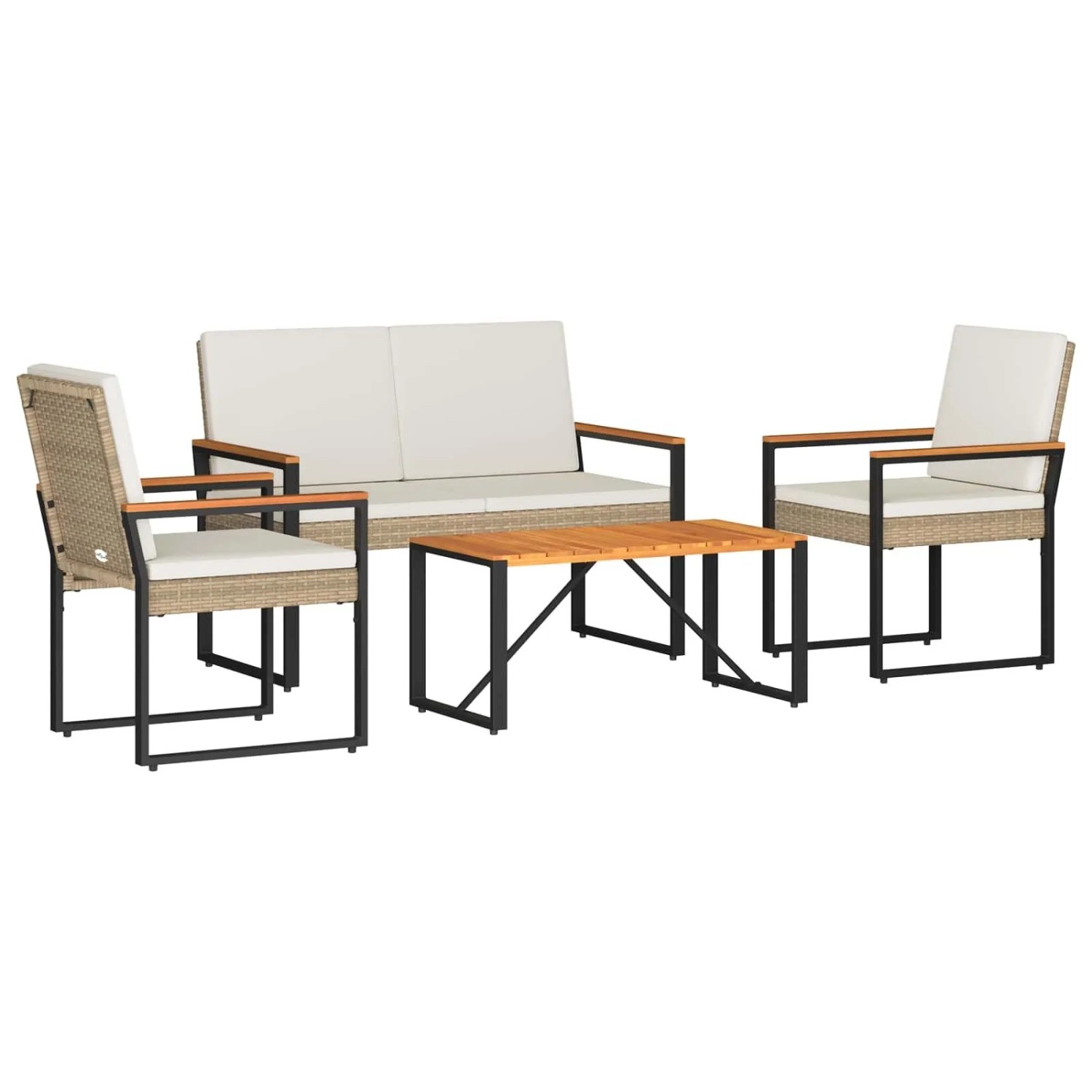 vidaXL Gartenmöbel Set 4-Tlg Beige und Cremeweiß Poly-Rattan 42025327