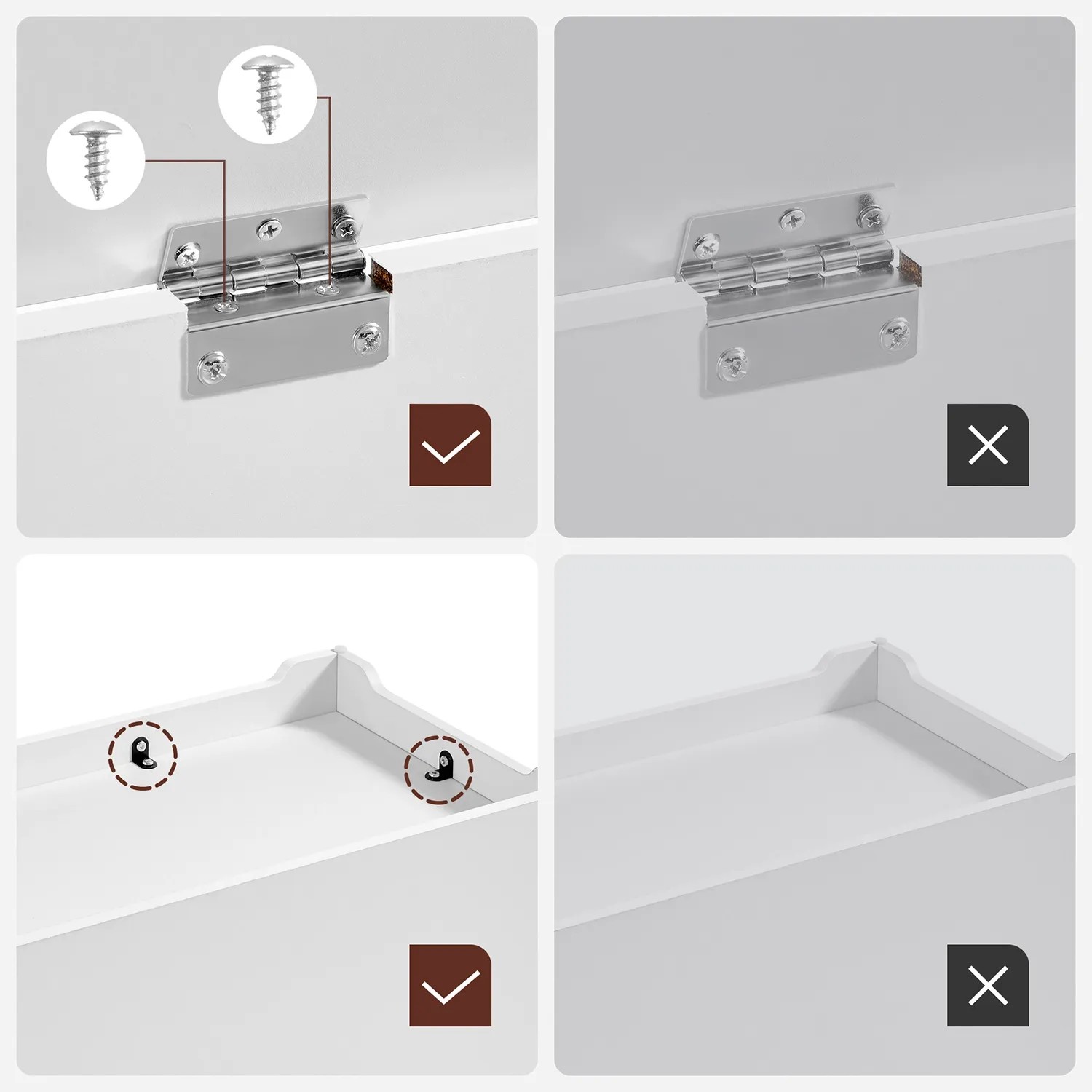 Details der Vasagle Sitzbank mit Stauraum: Scharniere und Griffe im Vergleich.