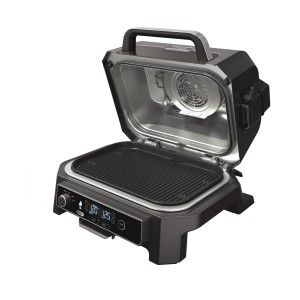 Ninja Elektro-Grill & Smoker Pro XL OG850EU mit geöffnetem Deckel und Grillplatte.