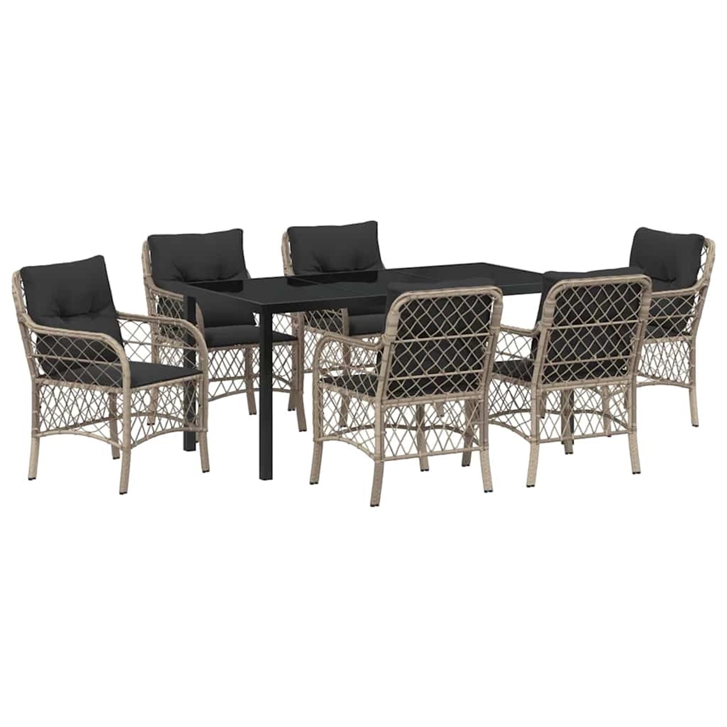 vidaXL Garten Essgruppe mit Kissen 7-Tlg Hellgrau Poly Rattan 3380243 günstig online kaufen