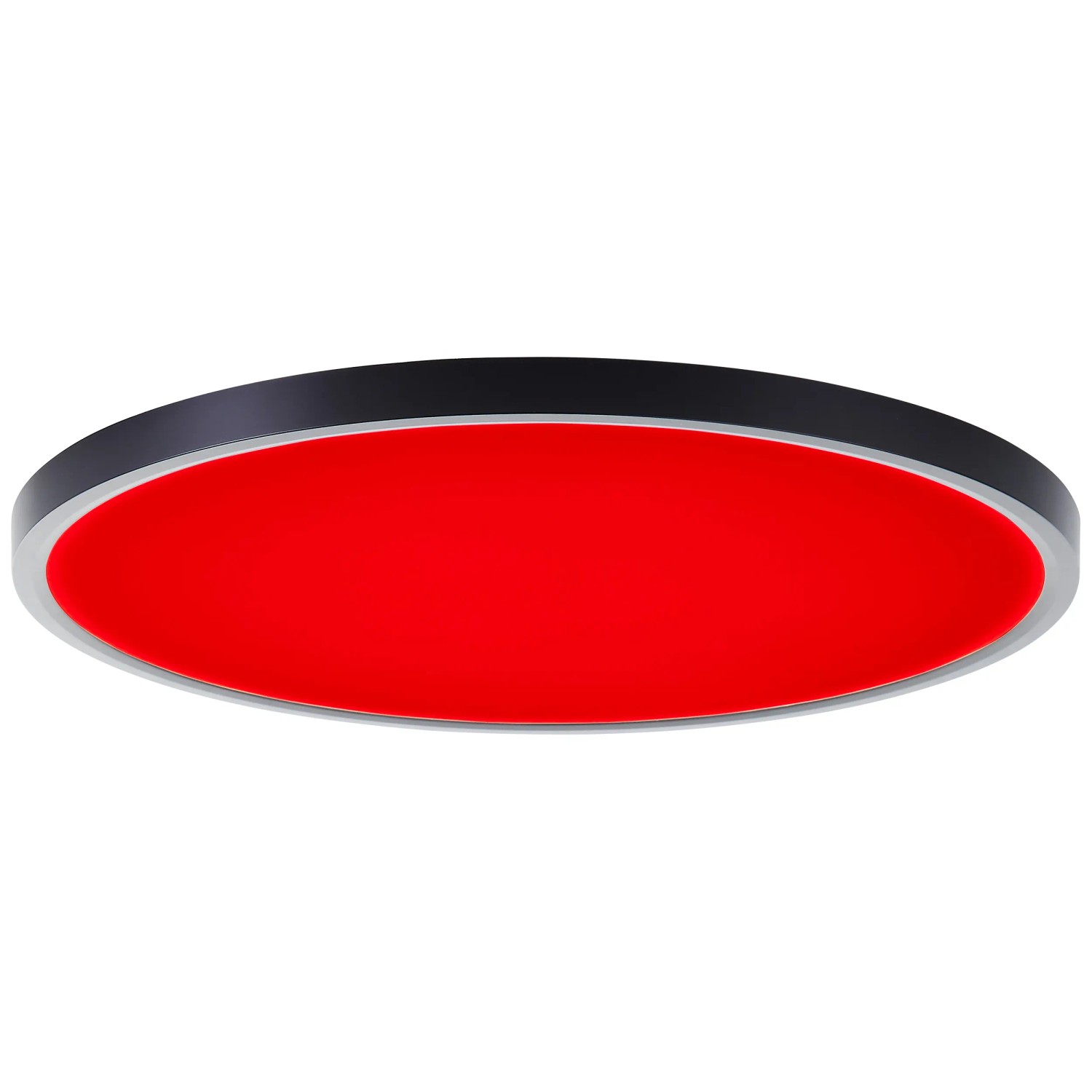 LED-Deckenleuchte Lotti RGB+CCT, Ø 50cm, schwarz/weiß, mit roter Beleuchtung.
