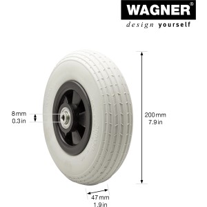 Pannensicheres, hellgraues Wagner Rad, Ø 20 cm, Tragkraft 75 kg, für Rollen und Räder.