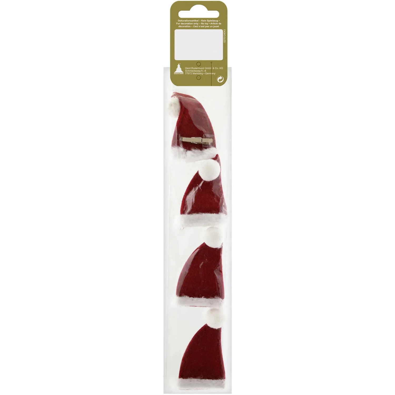 Filzmützchen mit einem Holzclip Rot-Weiß 4er-Set