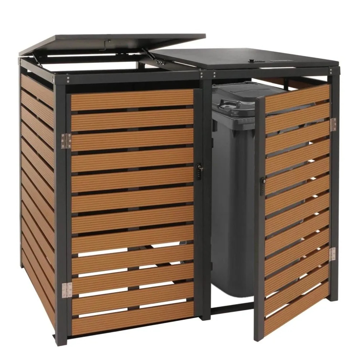 MCW 2er Mülltonnenverkleidung K14 Teak-Optik 119x134x84cm