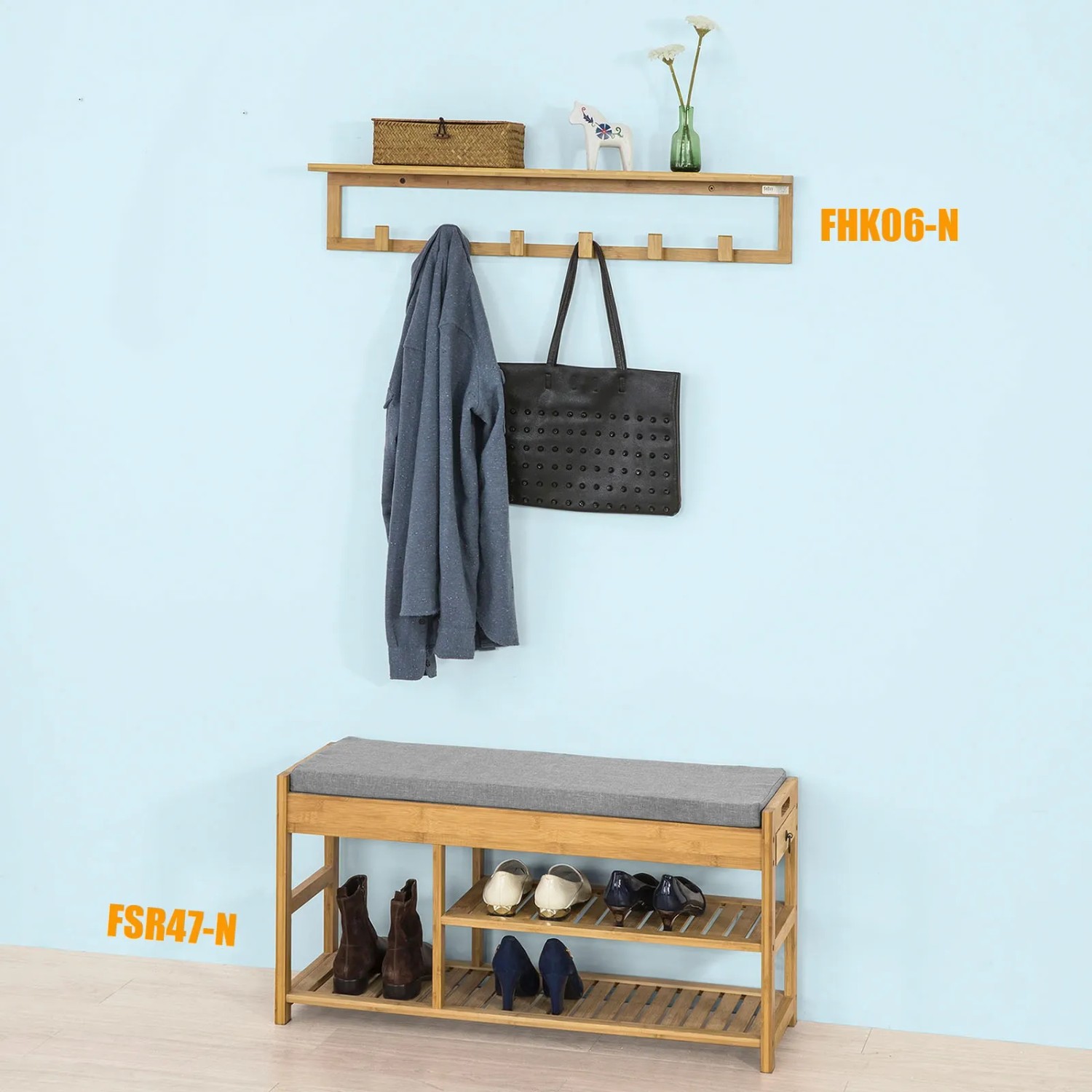 SoBuy Schuhbank mit Sitzfläche und Schubladen Sitzbank Natur Bambus FSR47-N_2