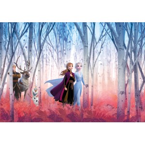 Komar Fototapete Frozen Friends forever mit Anna, Elsa, Kristoff, Sven und Olaf im Wald.
