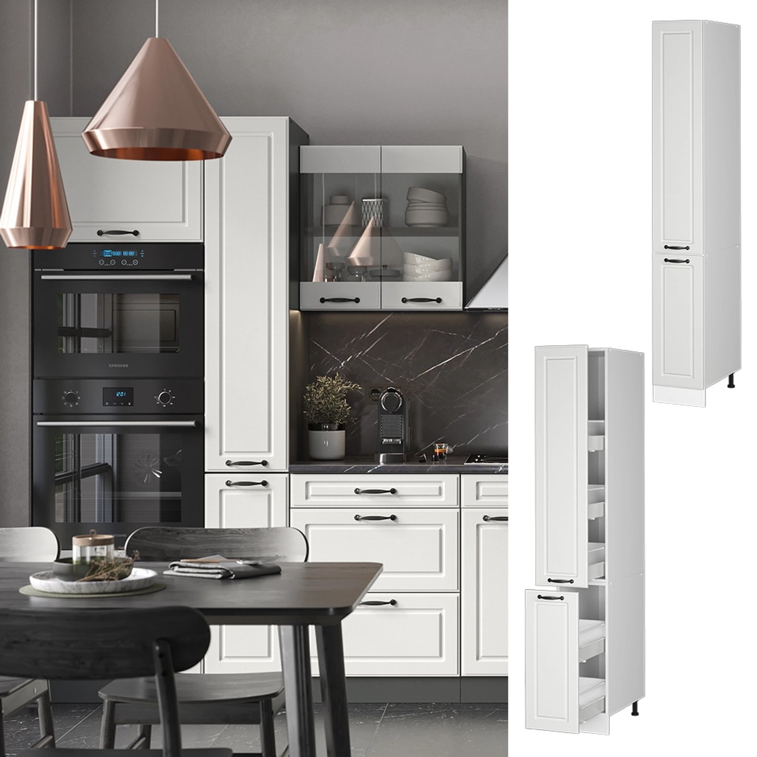 Vicco Apothekerschrank R-Line, weißer Küchenschrank im Landhausstil, 30 cm breit.