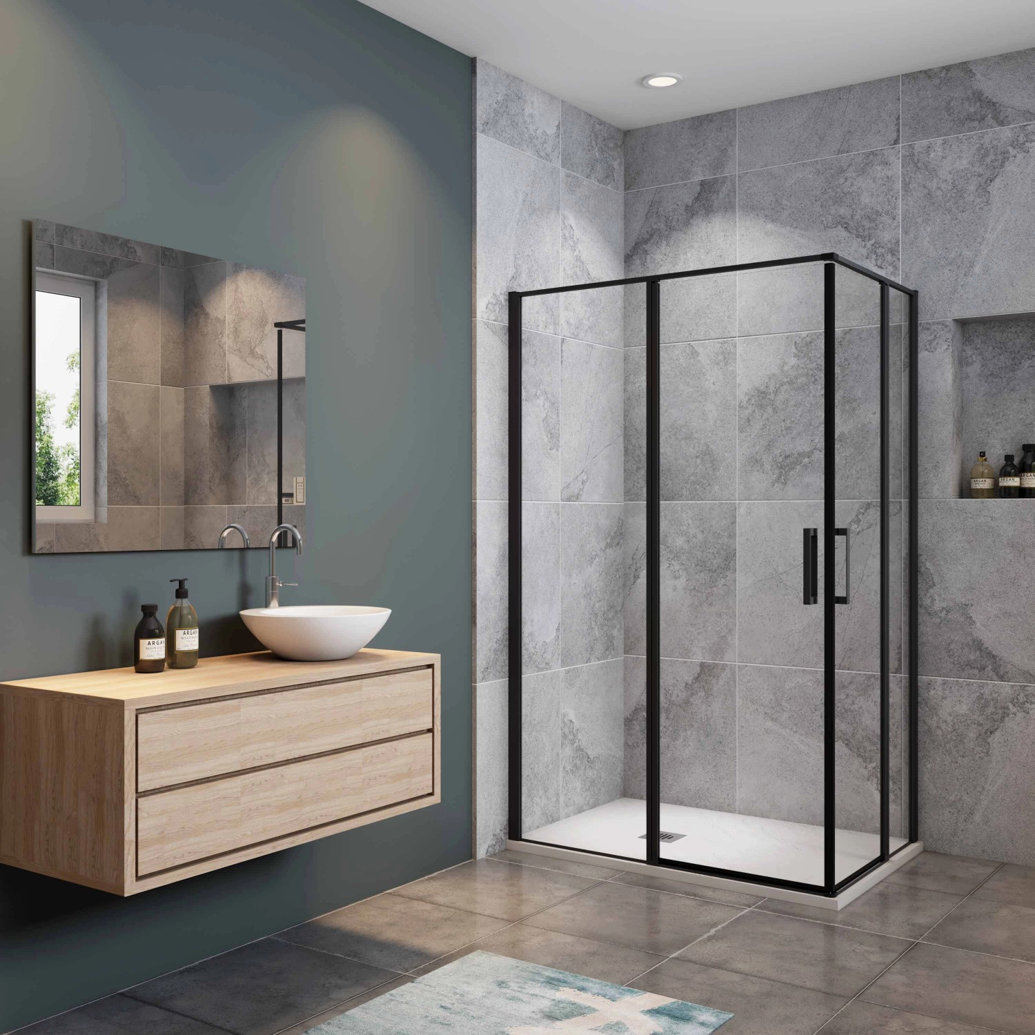 AICA 90x80x185cm Eckeinstieg Schwarz Duschkabine Drehtür 6mm Nanoglas Dusch günstig online kaufen