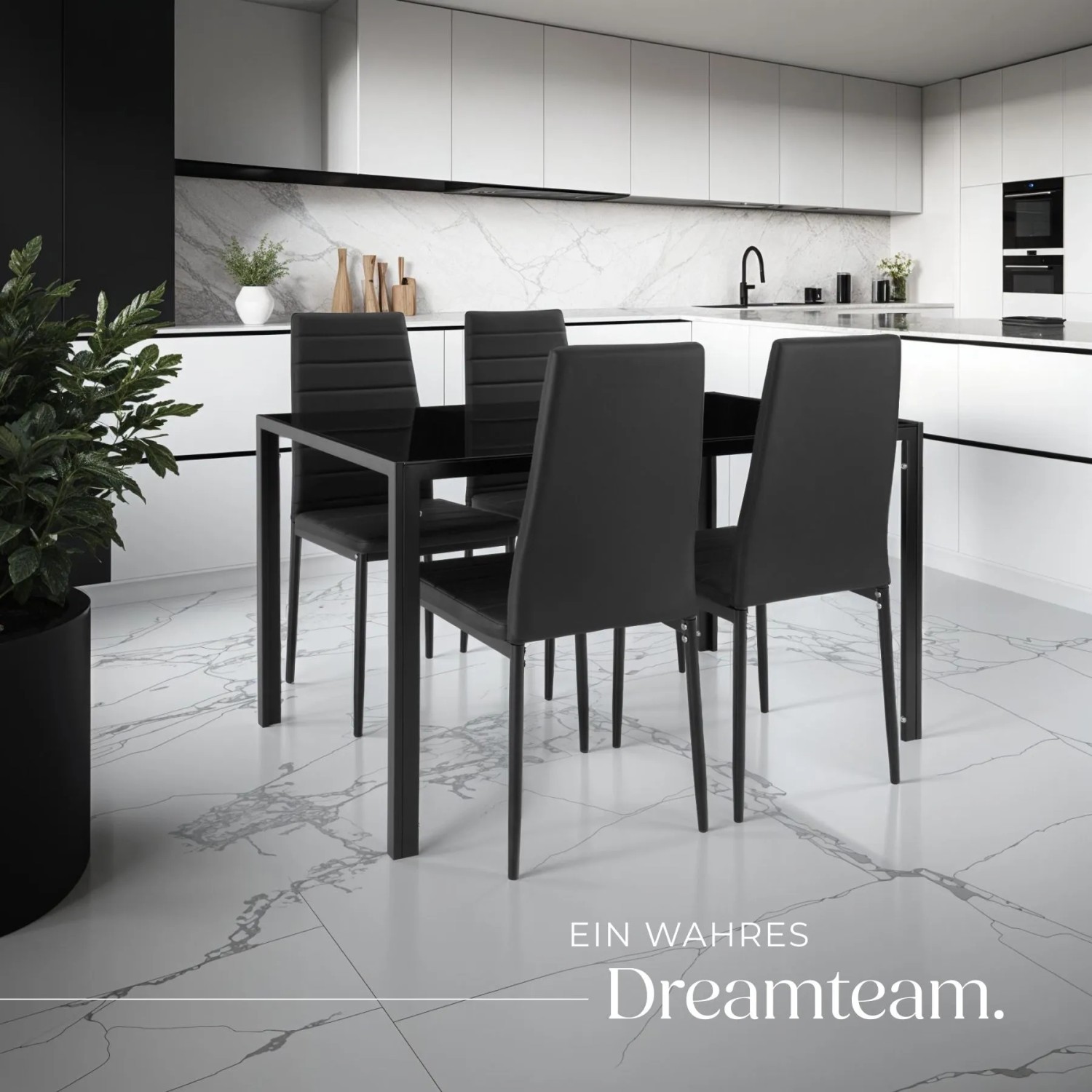 Tectake Esszimmergruppe Berlin 5 Teilig Esstisch Mit 4 Stühlen  120 x 70 x 75 cm Schwarz_7