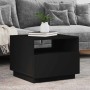 Schwarzer Couchtisch mit LED-Leuchten, 50x49x40 cm. Quadratischer Sofatisch mit Ablage.