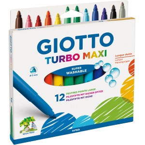 Giotto Turbo Maxi Fasermaler, 12 Stifte in verschiedenen Farben mit dicker Spitze.