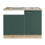 OPTIFIT Savona405 Spülenschrank-Set in Steingrün mit Edelstahlspüle und Arbeitsplatte in Wildeiche.