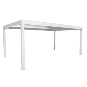 Biohort Pergola, 6x3,5 m, weiß-silberne Terrassenüberdachung mit Lamellendach.