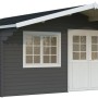 Palmako Gartenhaus Britta, 480x425 cm, dunkelgrau-weiß, mit Fenster und Doppeltür.