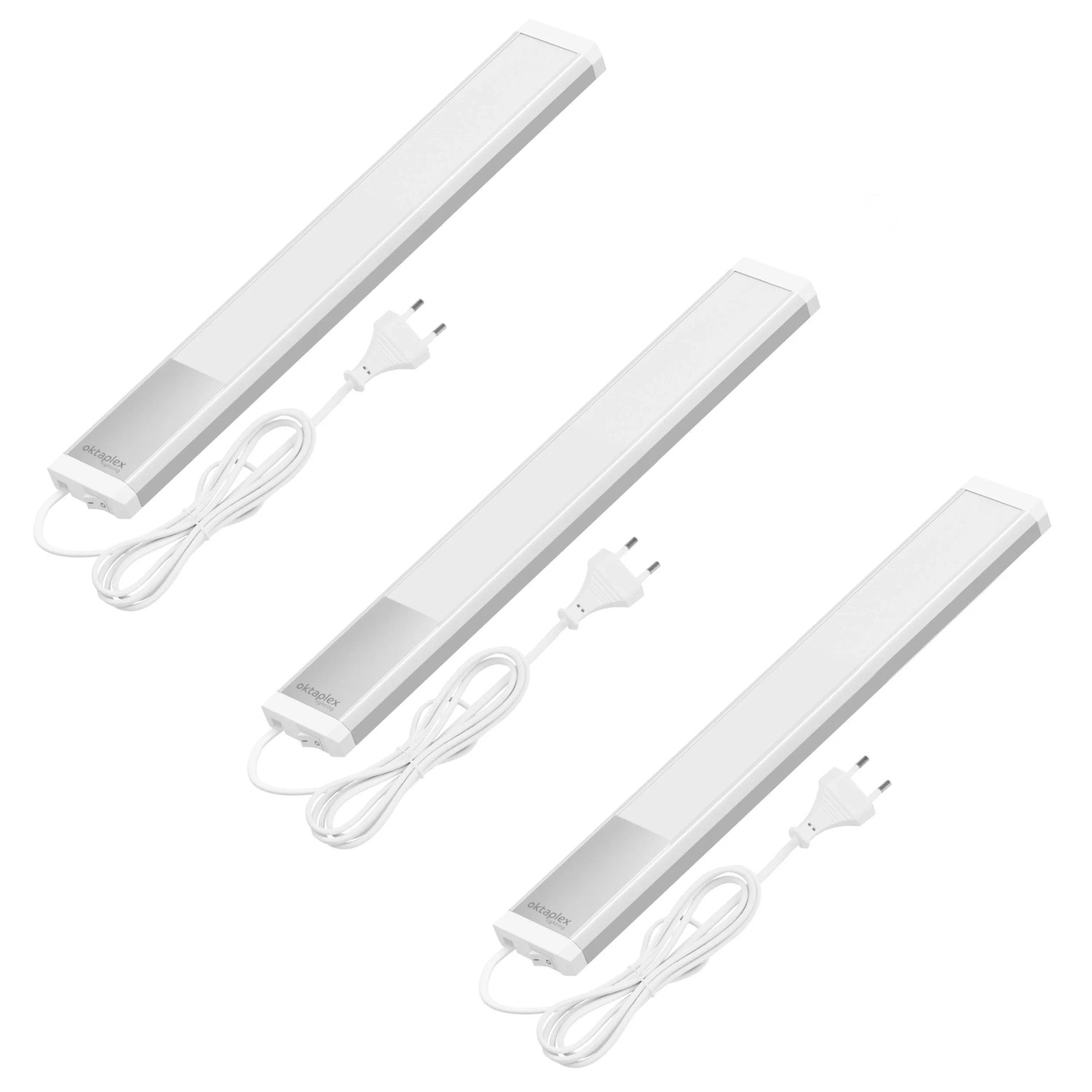 Oktaplex Riva 3er Set LED-Unterbauleuchte Flach Neutralweiß 4000K 40 cm 6W Lichtleiste Küche mit Schalter Silber