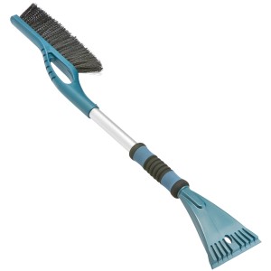 Schneebesen mit Eiskratzer (72 cm) für Autoscheiben, mit blauem Griff und Gummilippe.