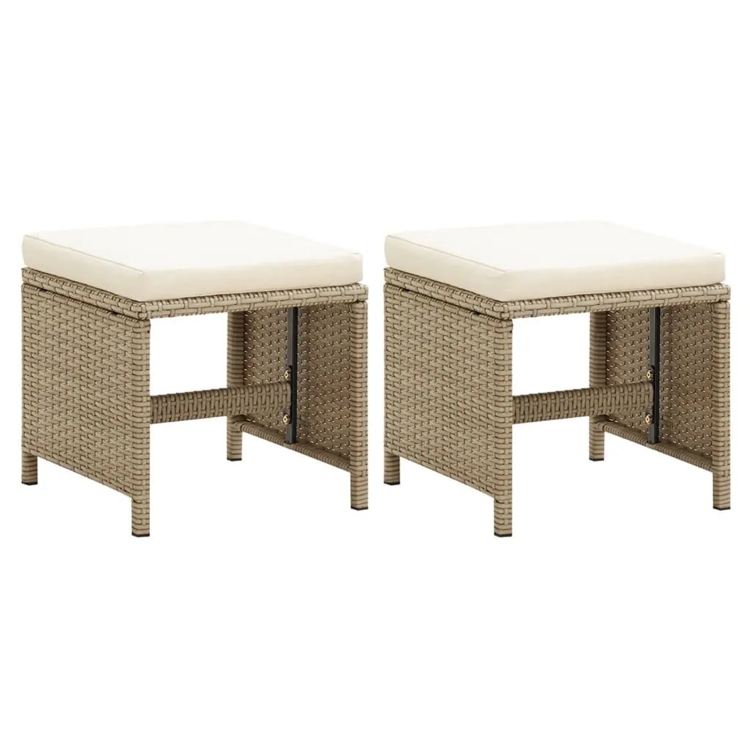 vidaXL Gartenhocker 2 Stk mit Sitzkissen Poly Rattan Beige 46418