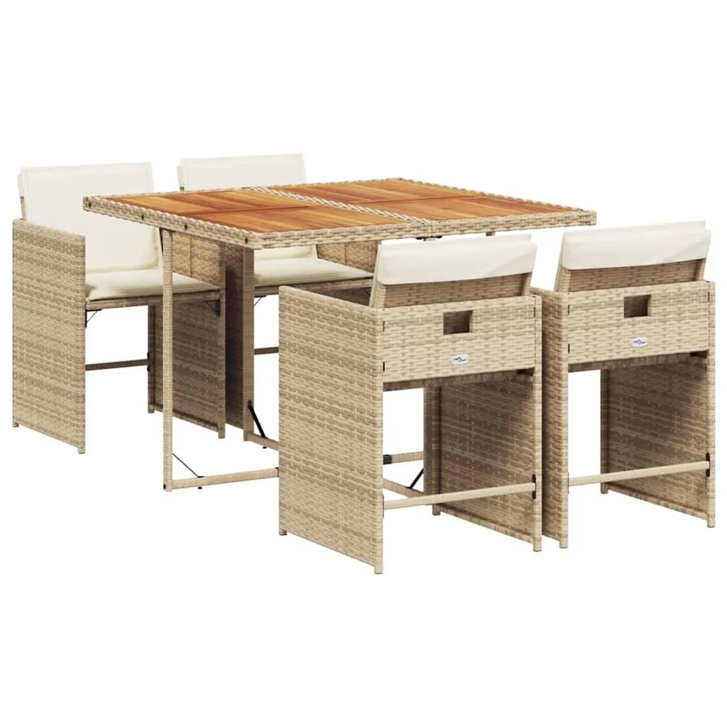 vidaXL 5-Tlg Garten-Essgruppe mit Kissen Beige Poly Rattan 3211084