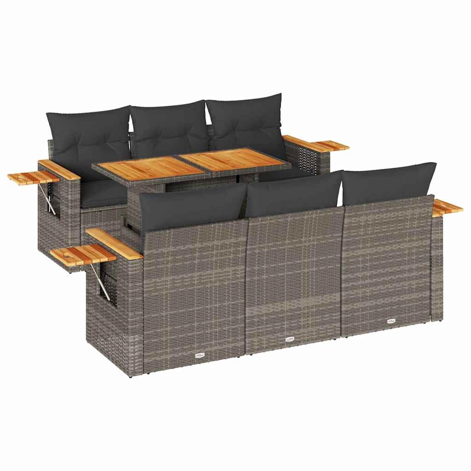 vidaXL 7-Tlg Garten-Sofagarnitur mit Kissen Grau Poly Rattan Akazie 3327560 günstig online kaufen