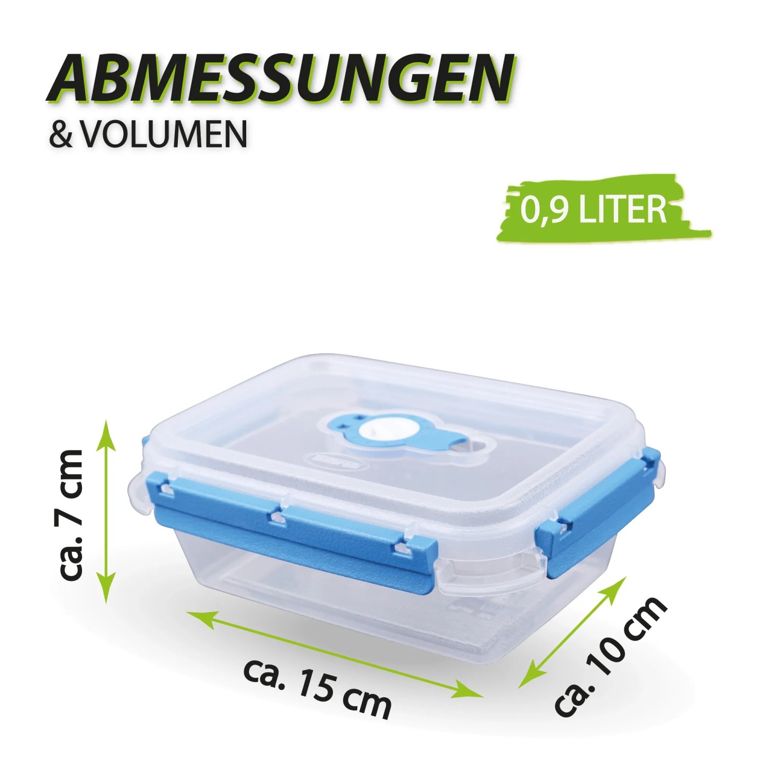 Bestlivings Frischhaltebox 0,9L, 2er-Pack. Blaue Lunchbox mit transparentem Behälter und Deckel.