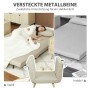 Beiges HOMCOM 3-in-1 Schlafsofa als Sofa und Bett mit schlafender Person und Detailansicht der Metallbeine.
