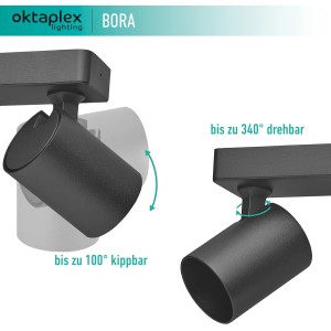 Oktaplex Bora Deckenleuchte, 3-flammig, schwarz, dreh- und schwenkbar. Flexibel einstellbare Spots.